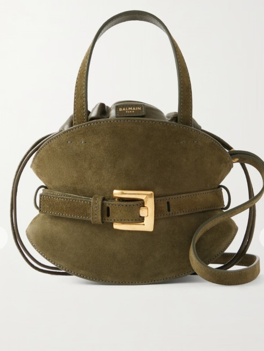 Balmain Khaki Shuffle Mini Belted Top Handle Suede & Leather NWT - Picture 11 of 13